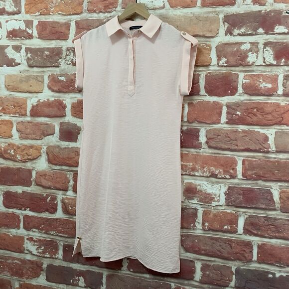 Tommy Hilfiger Dress Women's 2 Pink Crinkle Stretchy Casual Work Popover - Picture 3 of 9